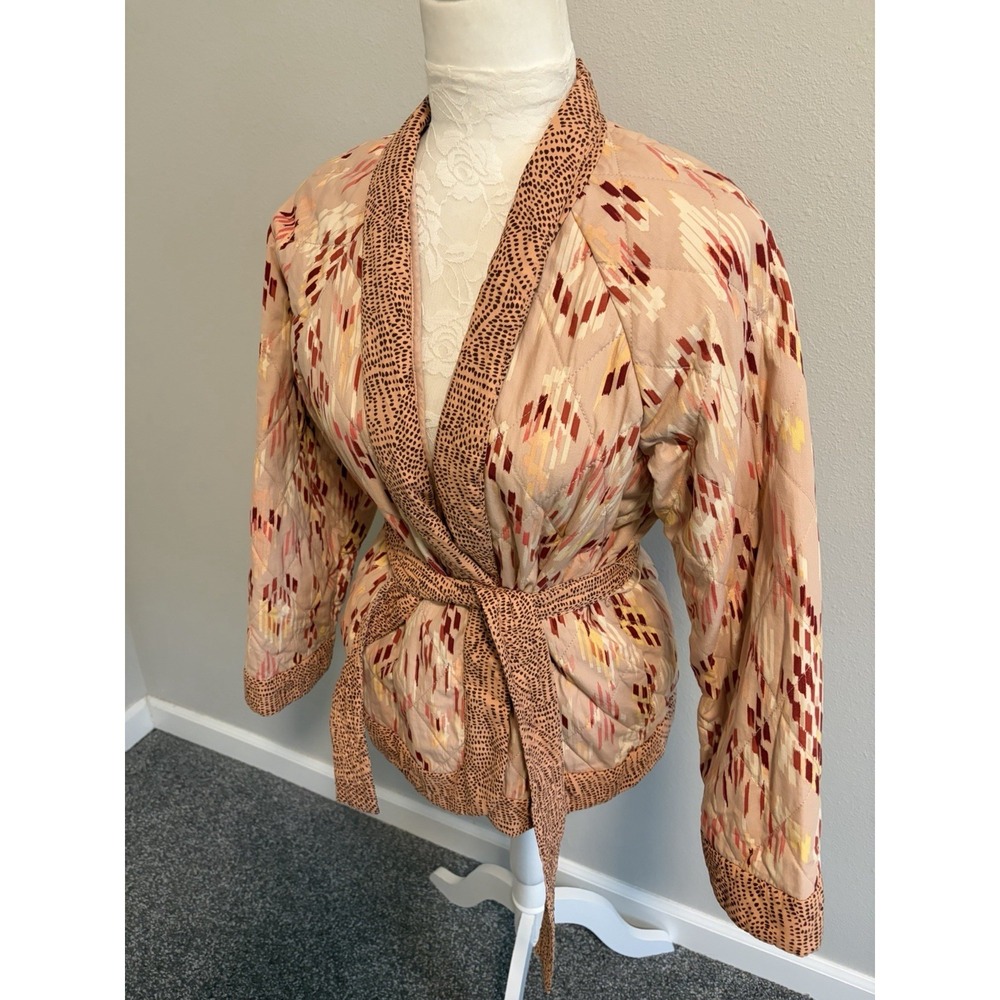Knox Rose Peach Quilted Belted Jacket~ M~Southwestern Aztec Print Cotton Blend - Picture 2 of 14